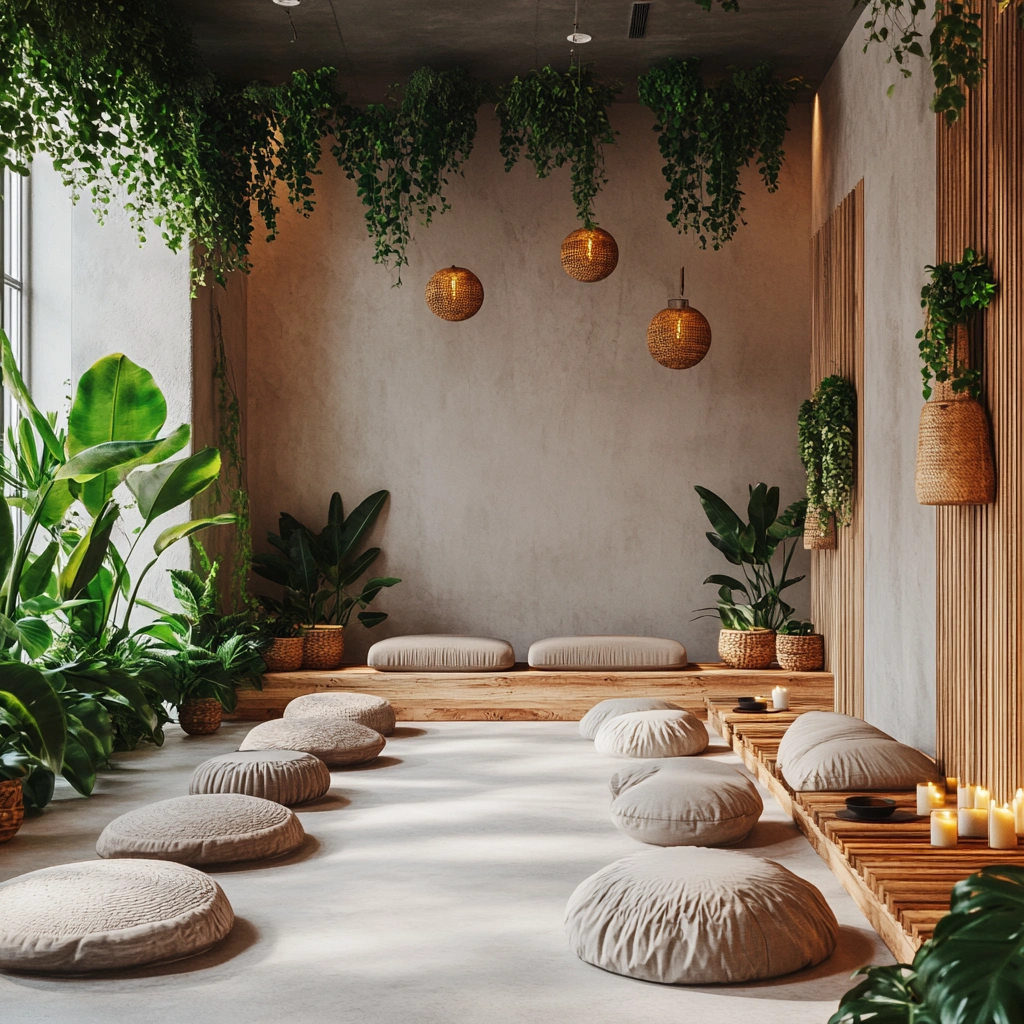 Зона відпочинку з зеленими рослинами