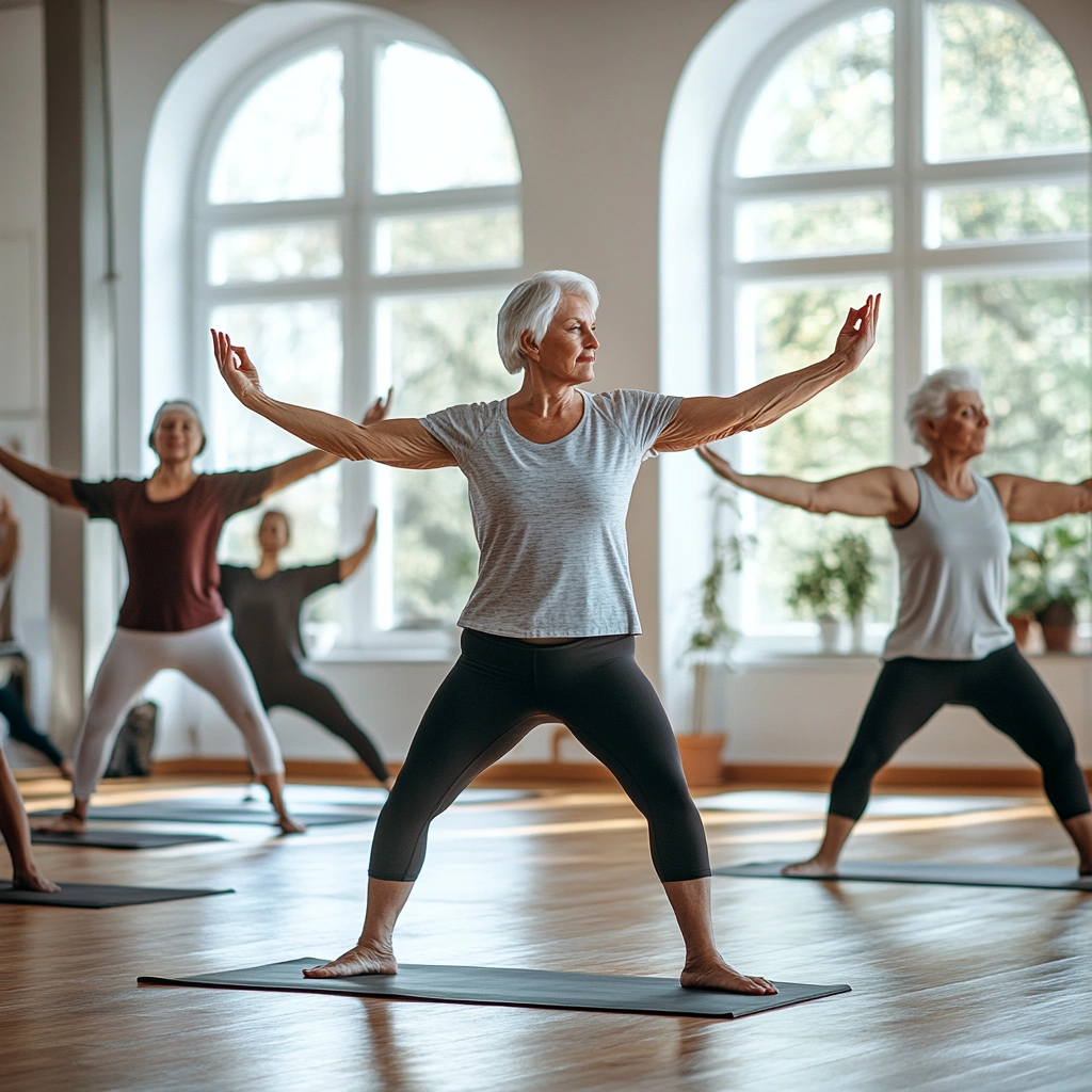 Літні люди на груповому занятті з йоги