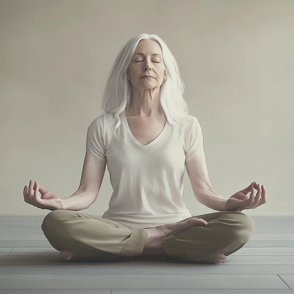 Медитуюча пенсіонерка в позі лотоса